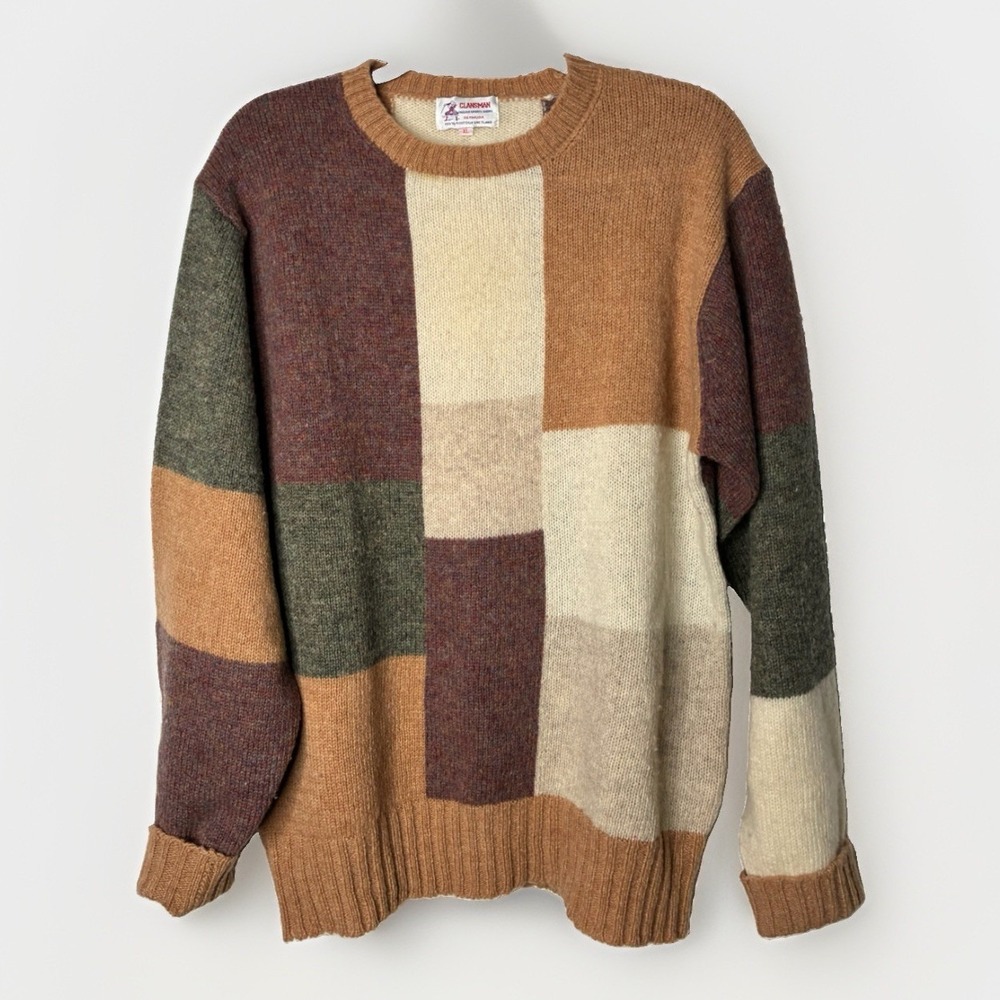 Vintage Clansman 100% Shetland Wool Bermuda Color Block Sweater Size XL